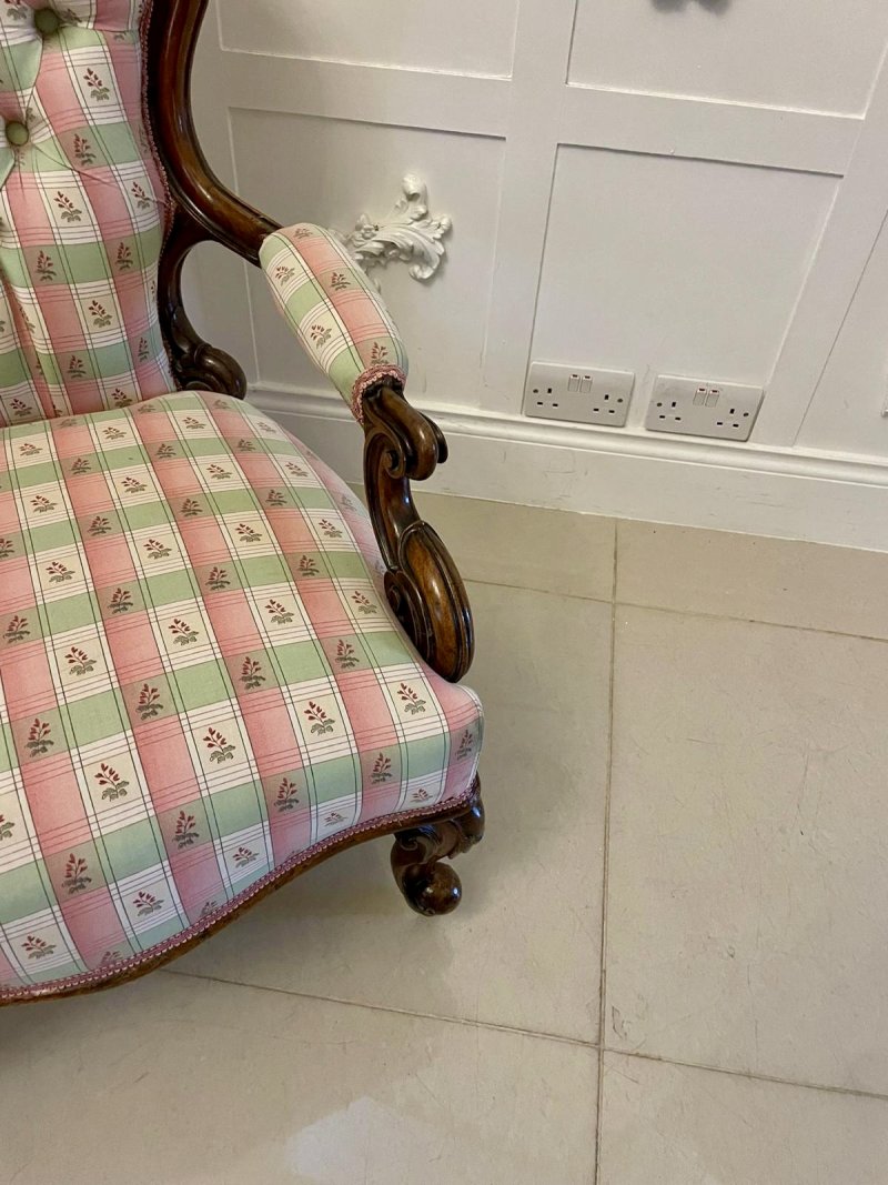 Antique Victorian Quality Carved Walnut Armchair - Image 12